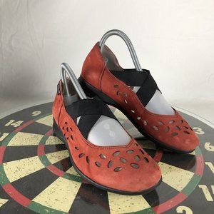 Mephisto Air Jet Suede Perforated Red Leather Wedge Mary Jane Shoe Sneaker W 6.5